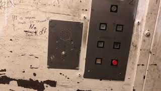 Worn Montgomery Oil Hydraulic freight elevator - King of Prussia Mall - PA