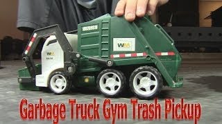 Garbage Truck Video - Gym Trash Pickup With Toy Front Loader