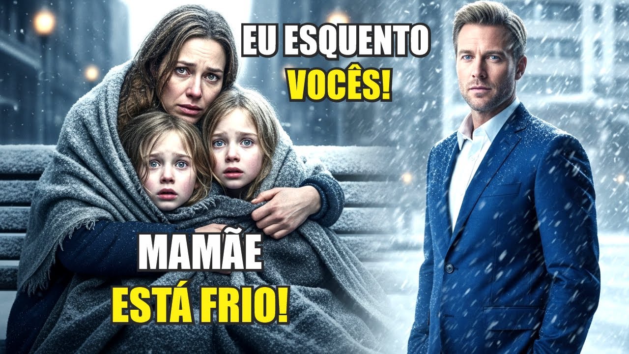 MÃE POBRE ABRAÇA AS FILHAS NA PRAÇA CONTRA O FRIO MAS UM BILIONÁRIO VÊ E FAZ ALGO CHOCANTE