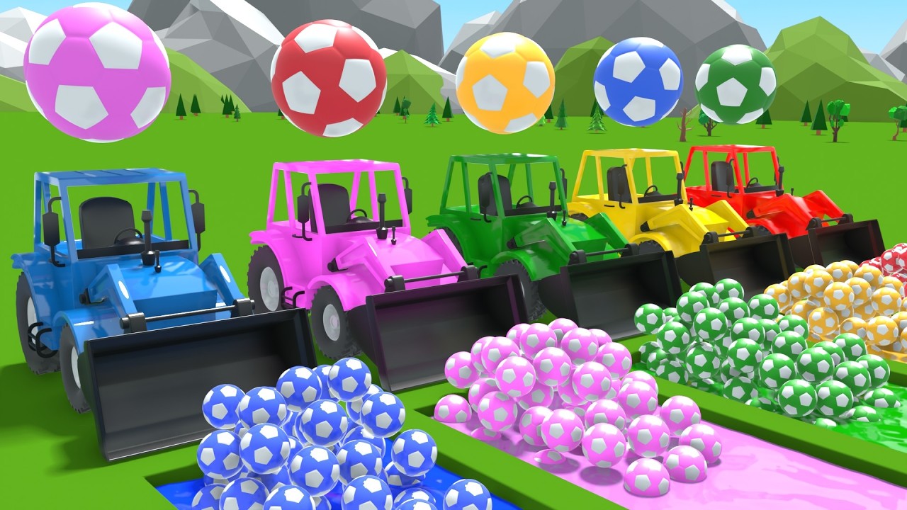 Chanson de la famille des doigts – Tracteurs et ballons de football colorés – Comptines et chansons