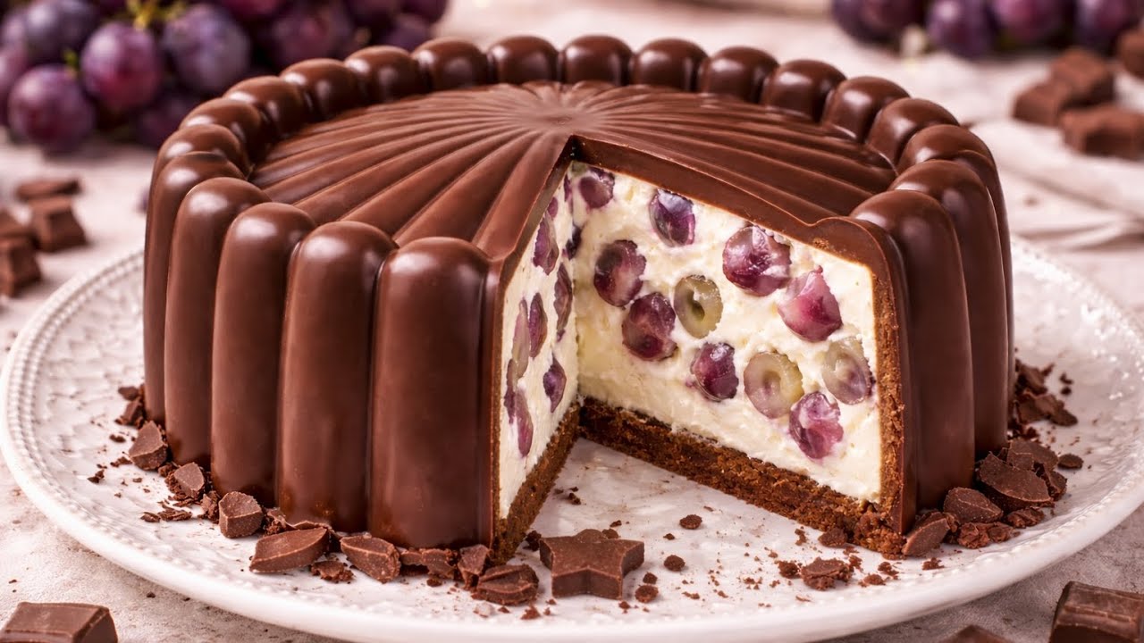 🍫TORTA GELADA COM CASQUINHA DE CHOCOLATE E CREME DE UVA🍇! #receitas #torta #sobremesa 