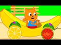 Cats Family in English - Fruit Motorcycle Cartoon for Kids