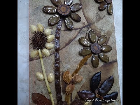 QUADRO COM COLAGEM DE SEMENTES E FILTROS DE CAFÉ