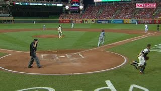 2015 ASG: Perez reaches safely after dropped strike