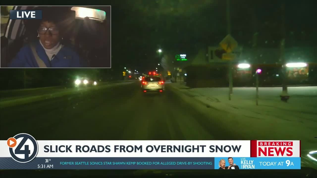 Slick roads from overnight snow - YouTube