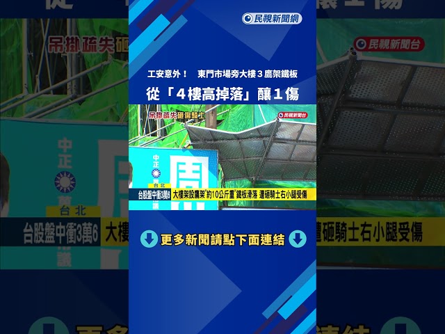 工安意外! 東門市場旁大樓3鷹架鐵板從"4樓高掉落"釀1傷－民視新聞