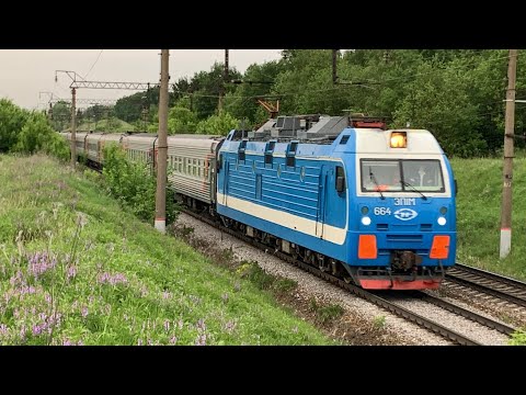 Электровоз ЭП1М-664 с поездом №132 Москва - Орск
