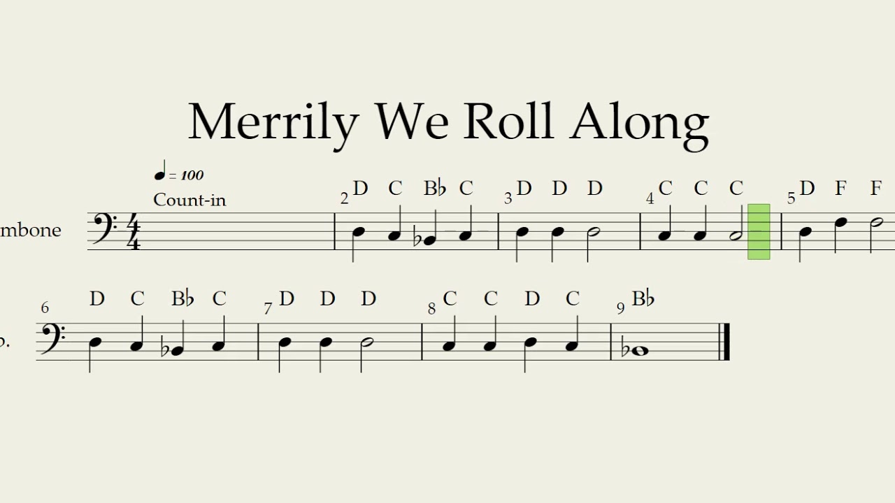 Merrily We Roll Along 100BPM Trombone/Baritone YouTube