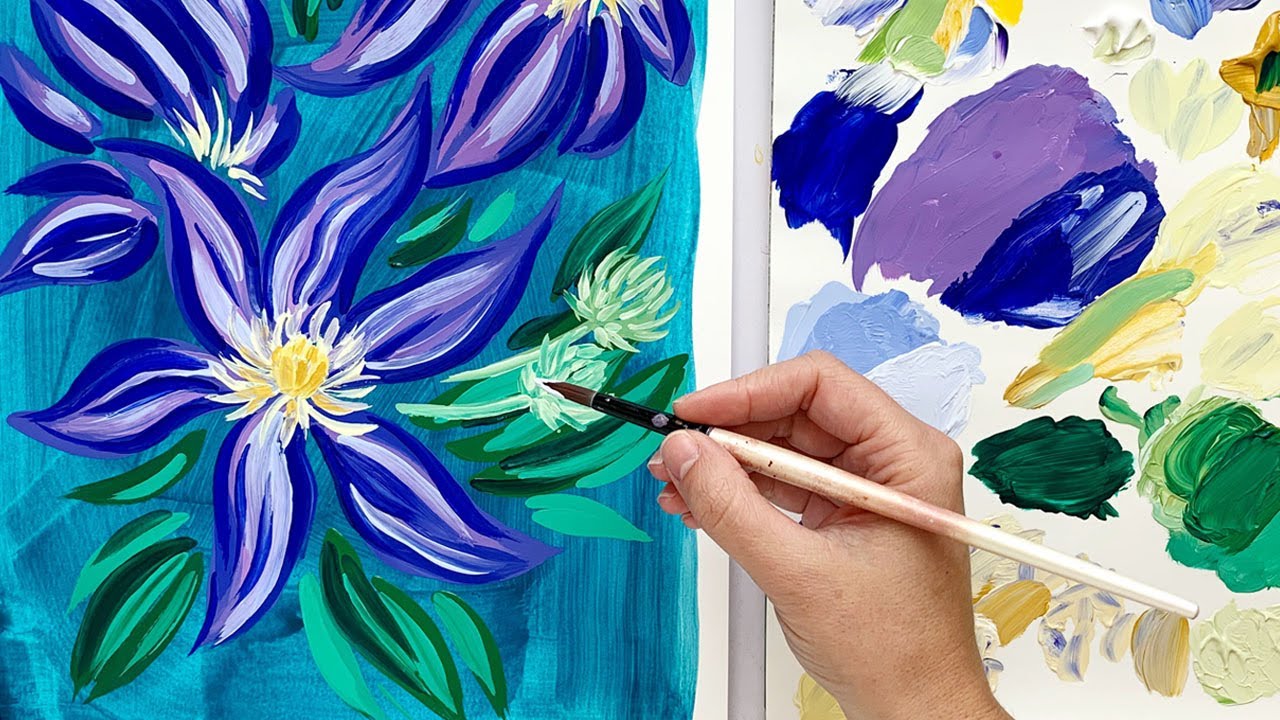 Painting A Clematis In Acrylic - YouTube