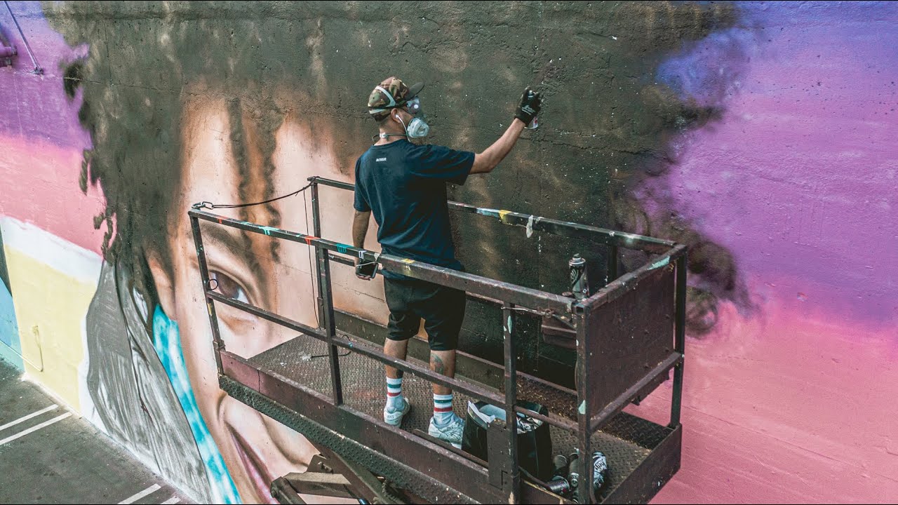 PHOTO-REAL GRAFFITI PORTRAIT MURAL - SEF paints The Container Yard - Ewkuks & Loop Pro Writing Tools
