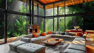 Tropical Forest Spring Living Room Retreat ☕ Jazz Music & Sound Birdsong Perfect For Concentration