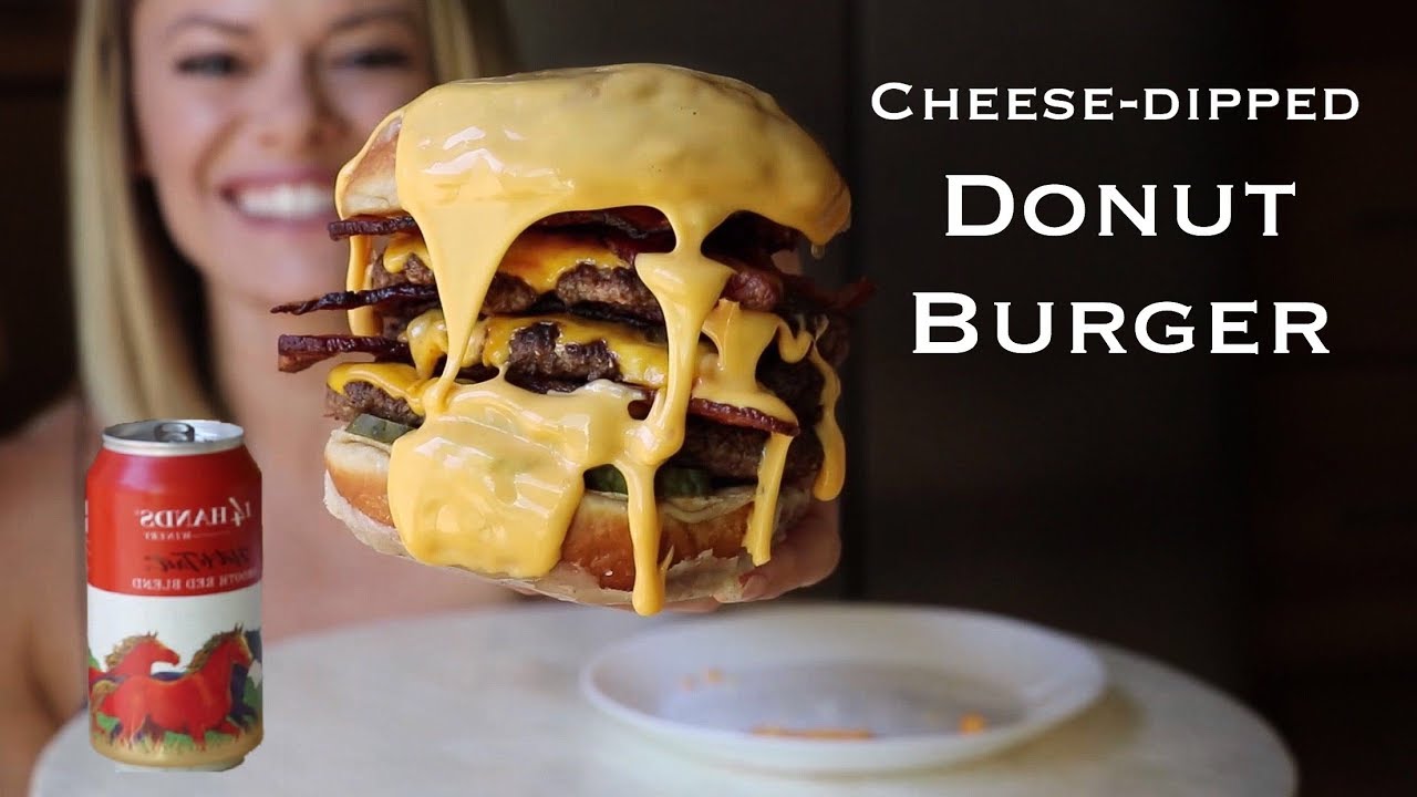 CheeseDipped Triple Cheeseburger w/ Donut Bun + Canned Wine Mukbang