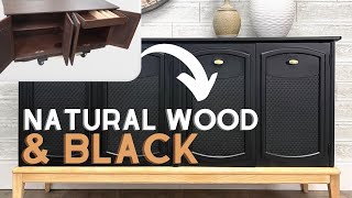 NATURAL WOOD &amp; BLACK - Vintage Sideboard / Credenza MAKEOVER - Upscale Furniture Flipping