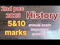 2nd puc History 5, 10, marks important question 2025
