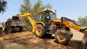 JCB Backhoe Loader Digging Ground and Loading Soil in Tractor - JCB - Road Construction - JCB Video