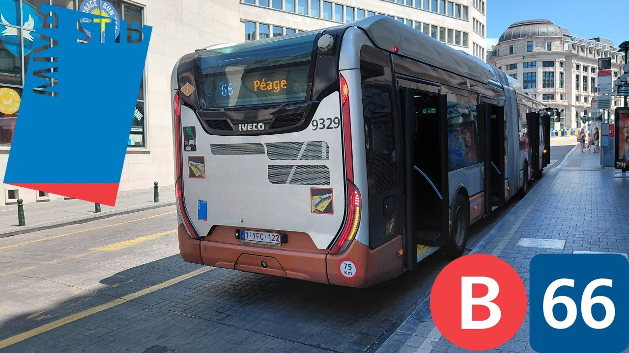 (Bus Stib) Voyage complet ligne 66 Péage à Gare Centrale Iveco Urbanway 18 Hybrid n°9329.