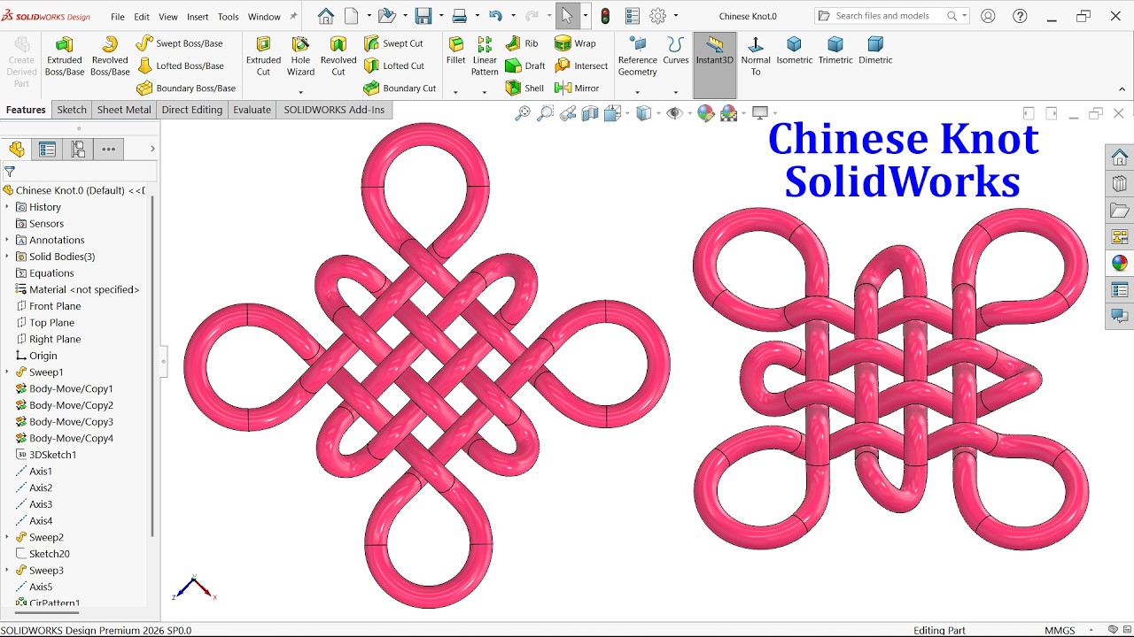 Моделирование китайского узла в SolidWorks (перемещение/копирование тела)