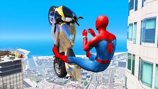 GTA 5 Spiderman Motorcycle Fails/Ragdolls (Euphoria Physics, Jumps, Funny Moments)