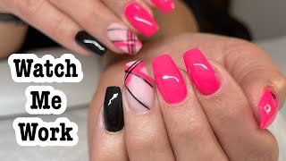 Watch Me Work Nails| Hand Painted Nails | Hard Gel Nails / Daily Charme