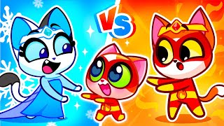 Hot vs Cold Challenge! 🧊 Fire Vs Ice 🔥 Superhero Cats Learn Opposites | Fun Cartoons for Kids