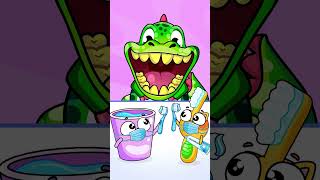 Dirty → Clean | Little Helpers Clean Big Dinosaur Teeth! | brushing teeth for Kids #shortsforkids