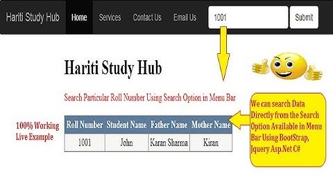 Bind Search Option in Menu Bar Using BootStrap, Jquery in Asp.Net C# | Hindi | Free Online Classes