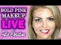 Bold Pink Lips. Rose Gold Eyeshadow. Hazel Eyes Medium Toned Skin Full Face Makeup Tutorial