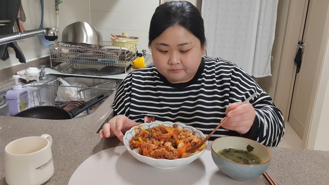 1일1식 시작, 집밥브이로그, 팽이버섯전, 목전지덮밥, 미역국