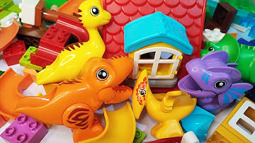Satisfying Building Blocks ASMR Marble Run - Block Coaster House and Funny Dinosaurs Course