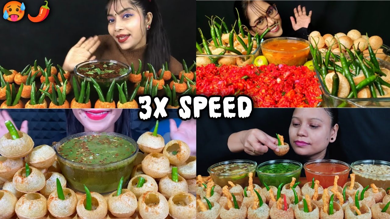 ASMR:EATING SPICY 🔥 PANIPURI WITH GREEN CHILLI 🌶 EATING CHALLENGE 