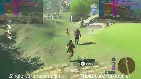 BotW CEMU 1.11.3 | Ryzen 1600 @ 4.1GHz | Single-core vs. Triple-core recompiler | Side by side
