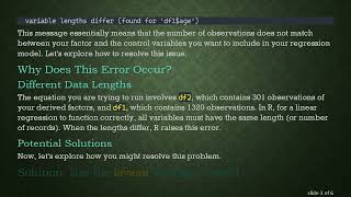 Solving the variable lengths differ Error in Regression Analysis with EFA