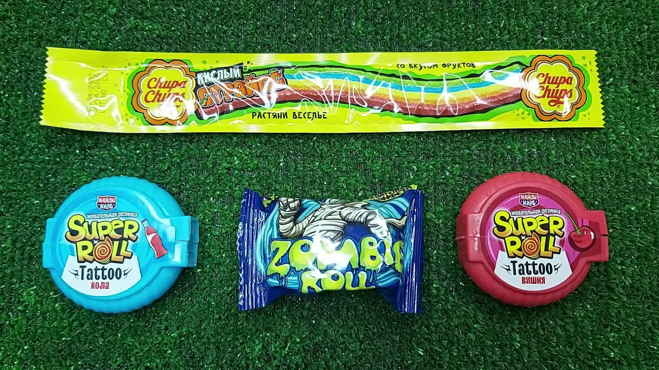 Bubble gum Super Roll with tattoo and Zombie Roll | Sweet ASMR unboxing ...