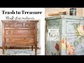 Thrifted & up Cycled, Cracked Plaster & Paper Furniture Finish with paper clay and Transfers