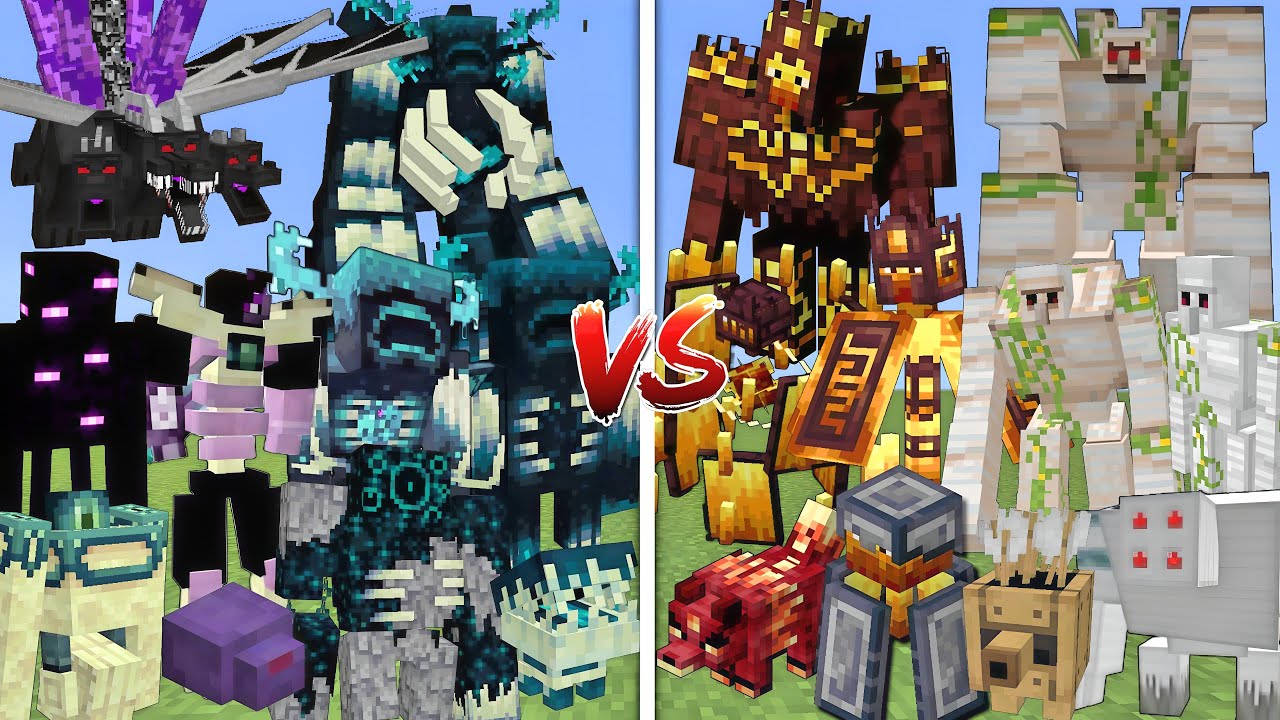ALL ENDERMANS & WARDENS VS ALL  BLAZES & IRON GOLEMS MOBS BATTLE IN MINECRAFT