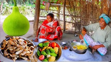 How to make dry fish curry with bottle gourd and Karela Vorta||cooking and eating by old couple#fish