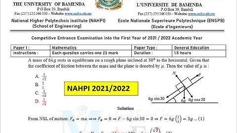 National Higher Polytechnic Institute (NAHPI) 2021/2022 MATHEMATICS Questions and Solutions