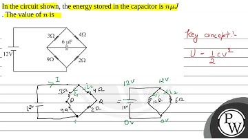 In the circuit shown, the energy stored in the capacitor is \(n \mu J\). The value of \(n\) is ....