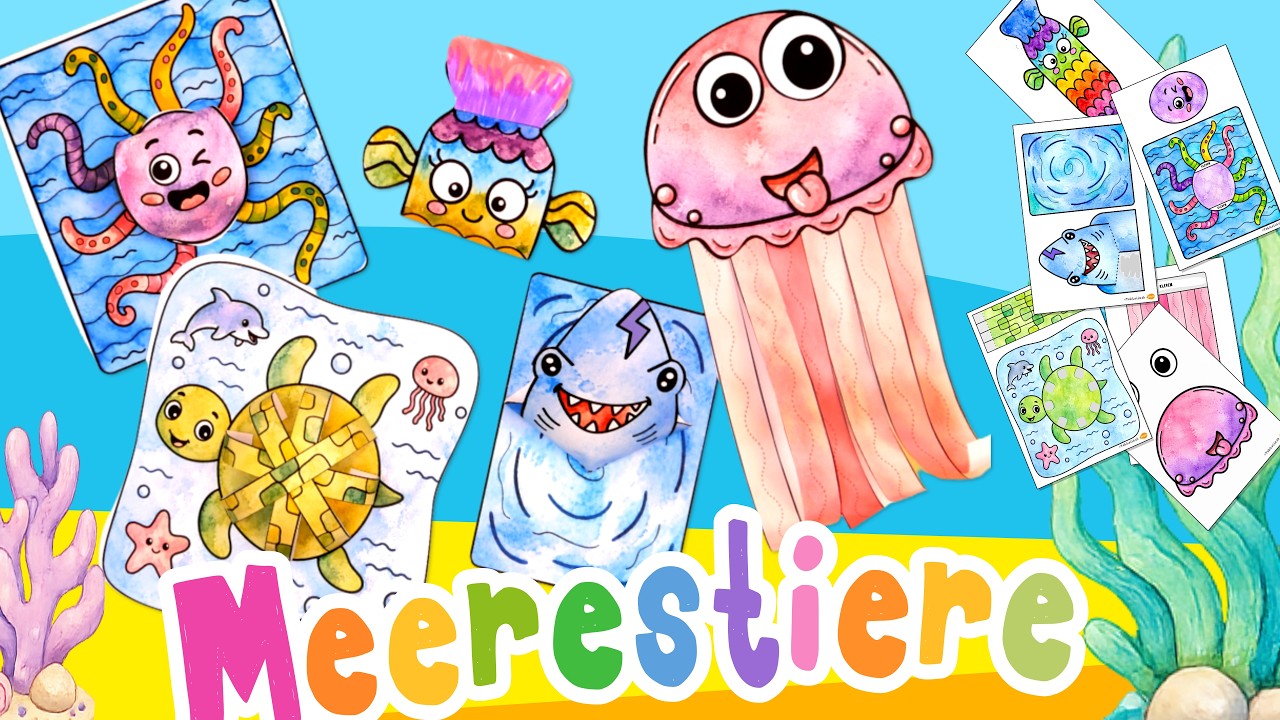Bastelvorlage: Meerestiere Sommer Basteln Bastelbogen Printable fisch eduki kreativ vorlagen pdf