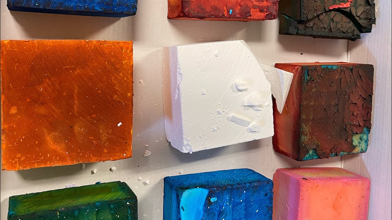 8 dyed & 1 fresh gym chalk / crispy gym chalk / asmr / oddly satisfying ...