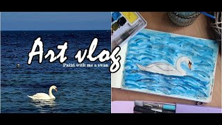 Art vlog| Paint with me a swan | At the sea