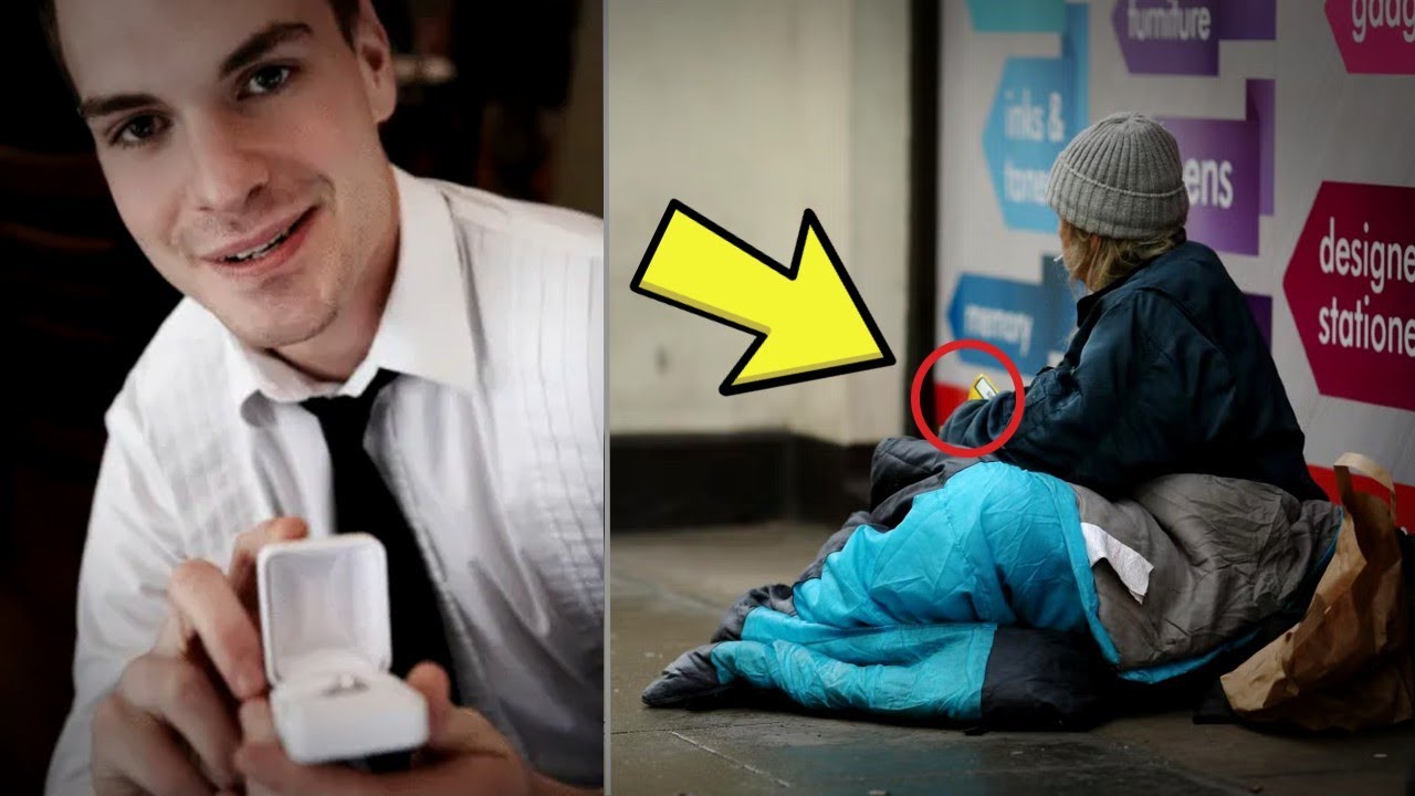 Rich Man Hands Flowers and and Engagement Ring To A Homeless Girl
