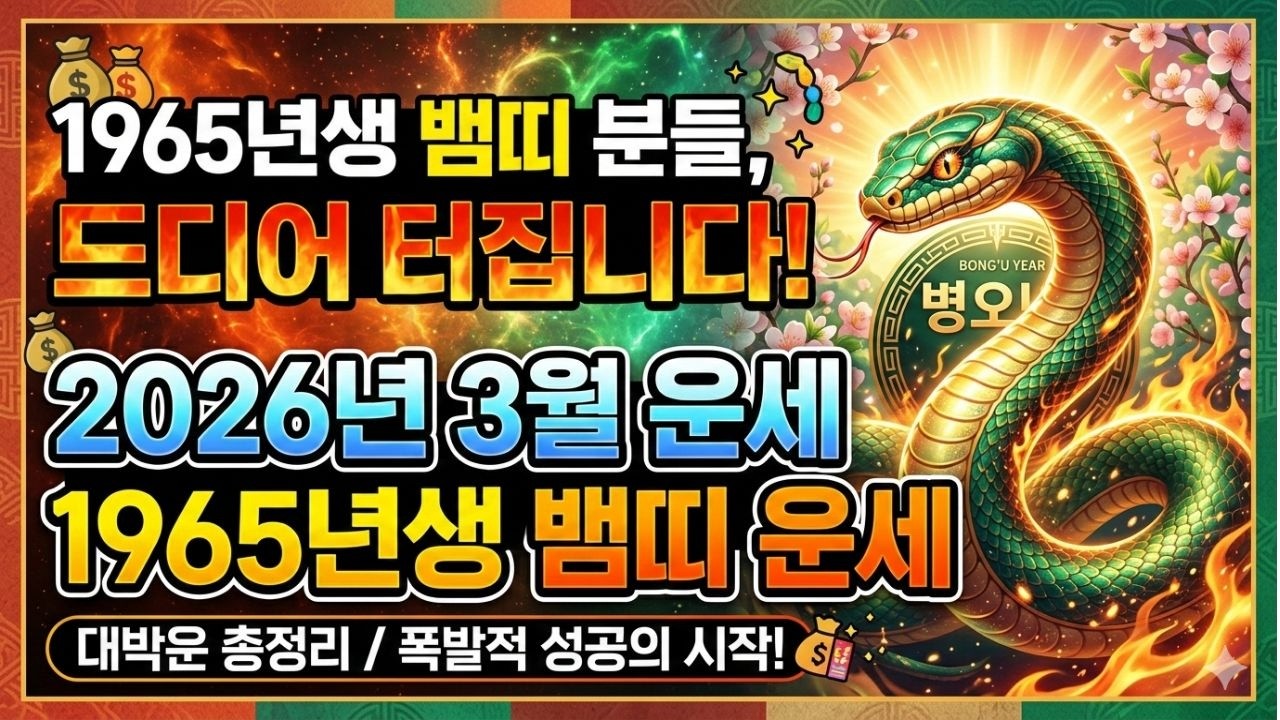 [2026년 3월운세] 1965년생 뱀띠, 60년 만의 대운! 기다림의 끝, 황금기의 시작 | 재물운·문서운·귀인운 총정리 |
