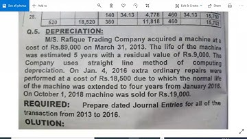 DEPRECIATION 2017 PRIVATE QUESTION 5 | BCOM PART 1 ACCOUNTING