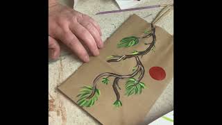 Painting A Winter Branch On Gift Bag