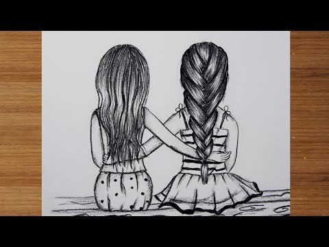 How to draw two Friends Hugging Each other |Pencil sketch |วาดรูปผู้หญิงหันหลัง สวยๆได้ง่ายๆ