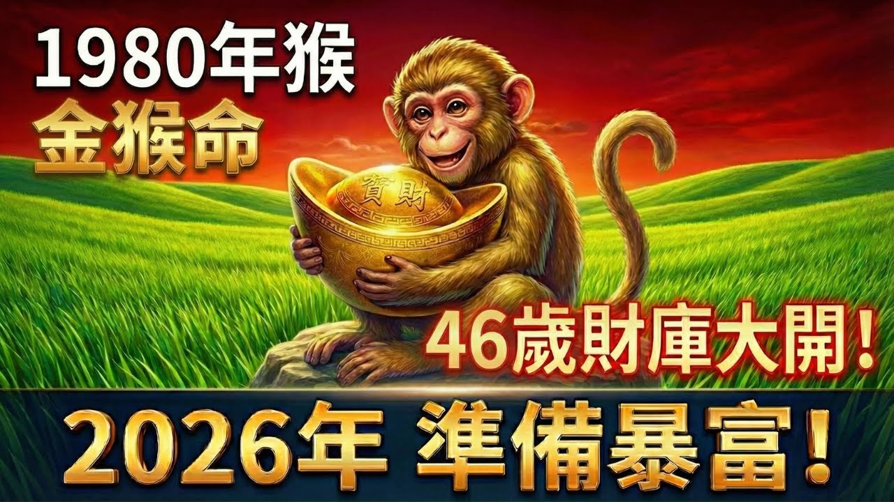 1980年屬猴人，金猴之命！為什麼45歲前總是不順？原來是「財庫」未開，2026年46歲準備接財！#1980年屬猴 #屬猴運勢 #生肖猴2026運勢 #財庫 #財運 #生肖猴 #屬猴#1980年生肖猴