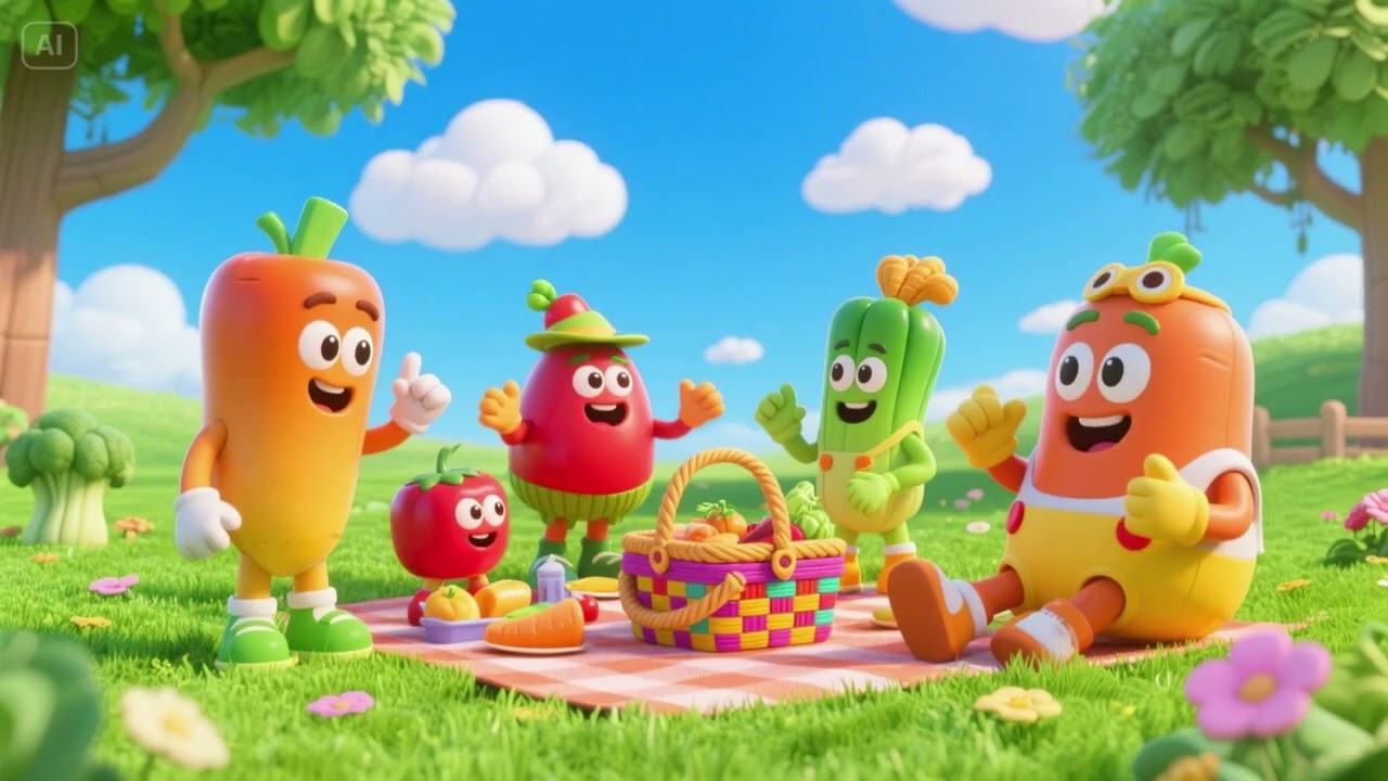 🥕🧺 Talking Veggie Picnic | Healthy Eating Song for Kids & Toddlers 🎶🍅