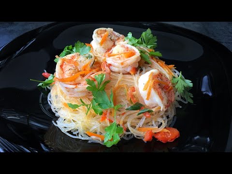 Фунчоза с креветками - Вкусный ужин за 15 минут
