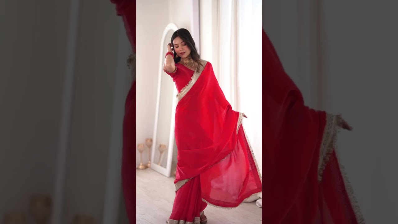 Red Fendy Satin Silk Saree